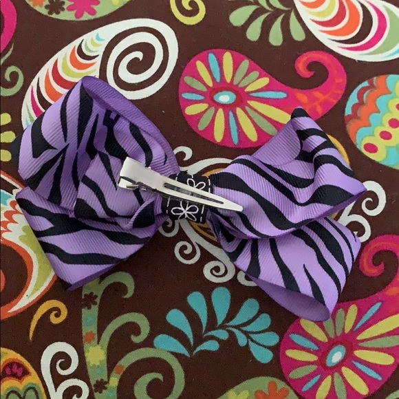 Purple Zebra Hair Bow - Picture 2 of 4